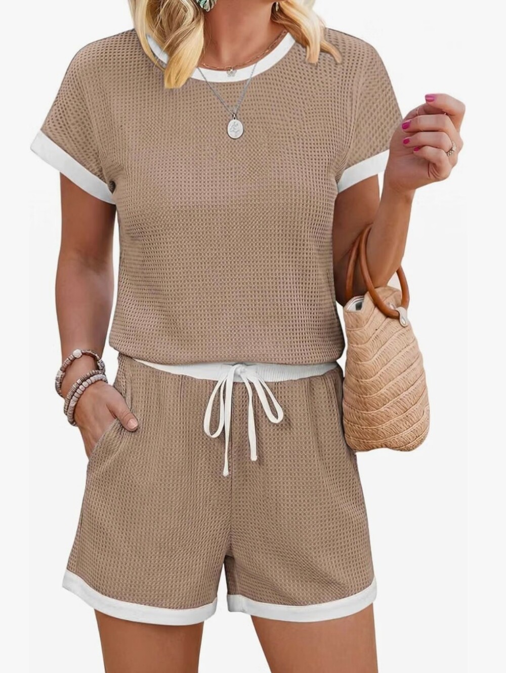 Overall Adjustable Drawstring Waist Jumpsuit One Piece Outfit with Pockets